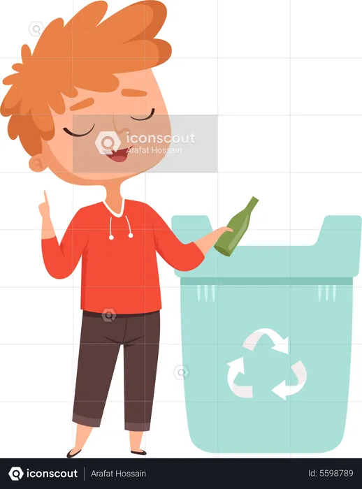 Boy throwing glass bottle for recycling  Illustration