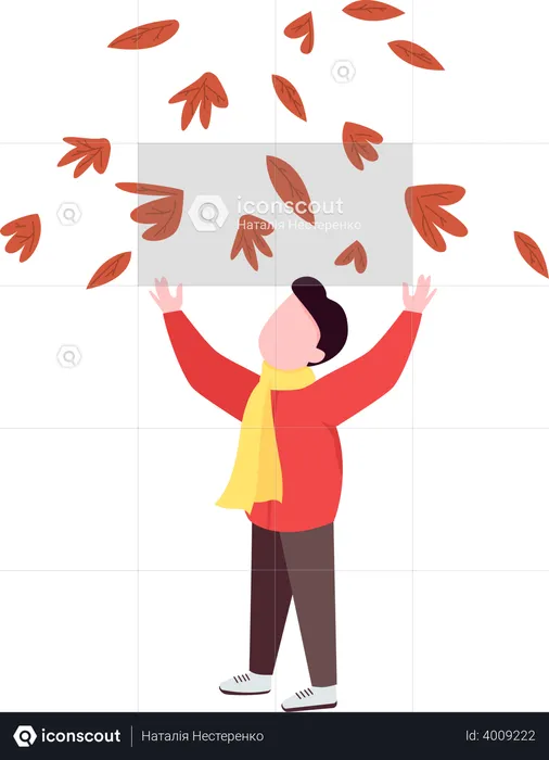 Boy throwing leaves  Illustration