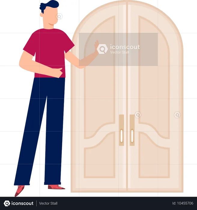 Boy  touching door  Illustration