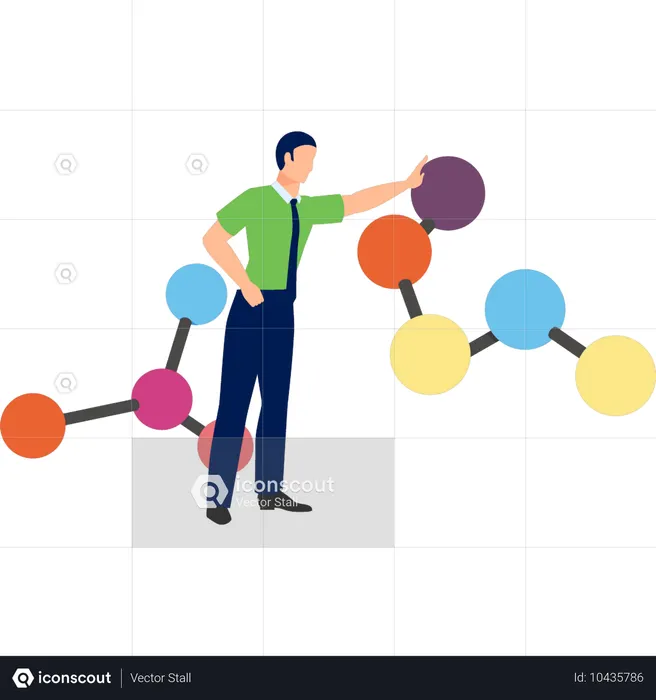 Boy touching structure of atom  Illustration