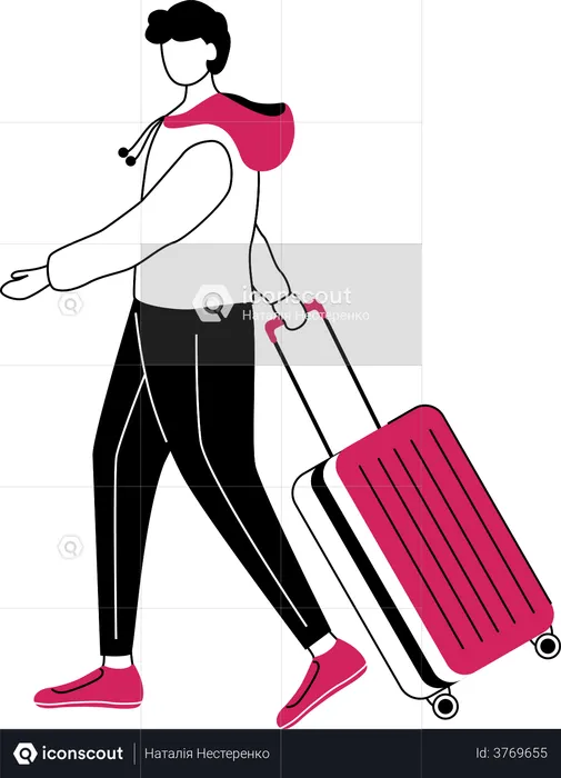 Boy tourist with suitcase  Illustration
