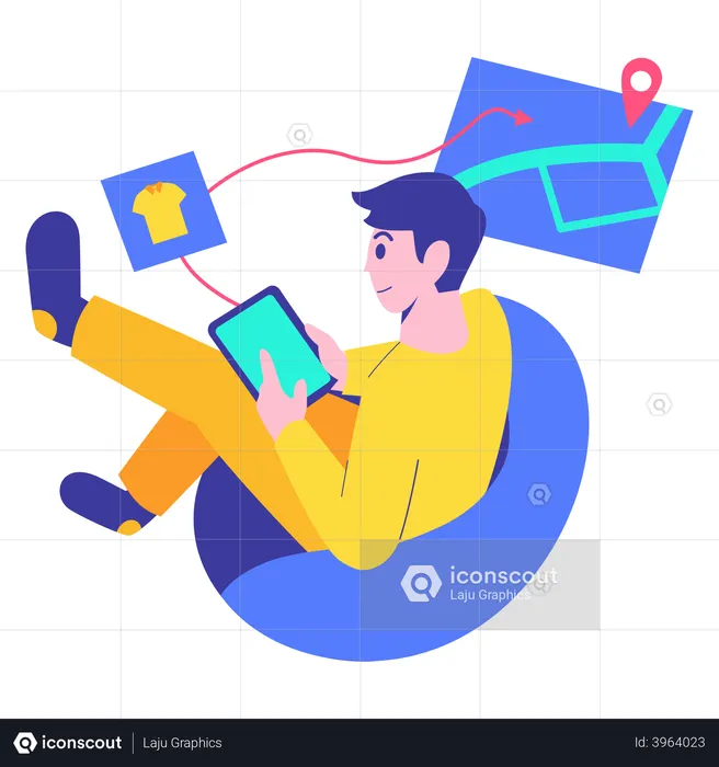 Boy tracking delivery location  Illustration