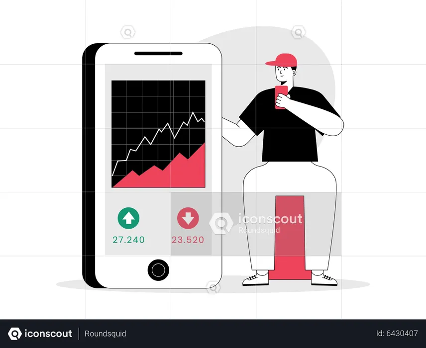 Boy trading stock using mobile app  Illustration