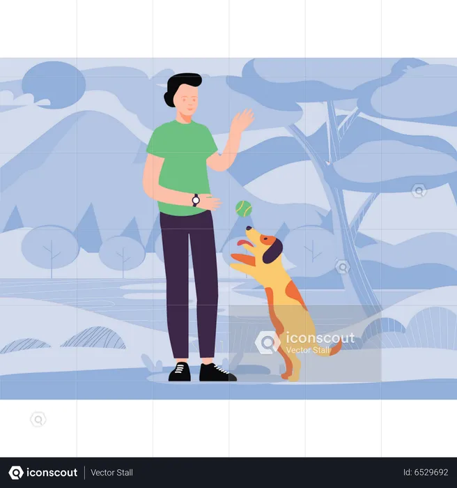 Boy training his pet dog  Illustration