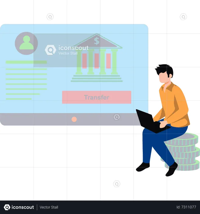 Boy transferring money online  Illustration