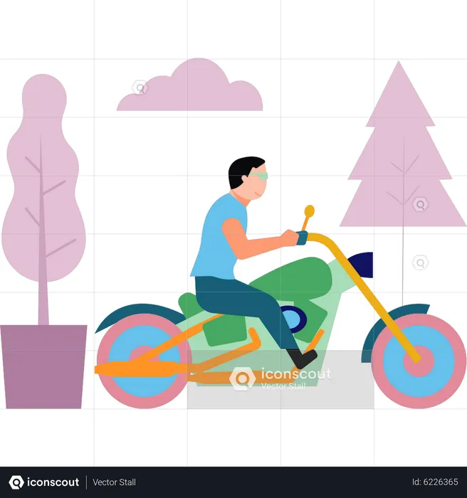 Boy traveling on motorcycle  Illustration