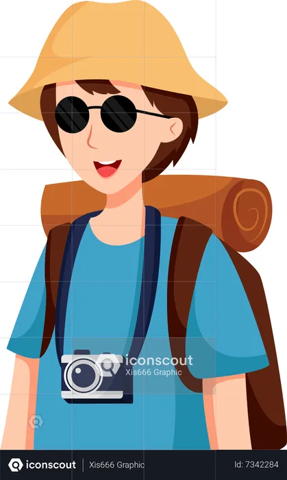 Boy Traveling with Camera  Illustration
