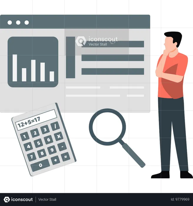 Boy trying to graph Calculations  Illustration