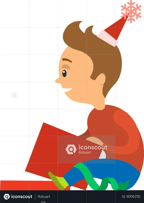 Boy Unpacking Christmas Presents During Holidays  Illustration