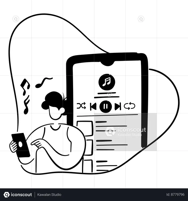 Boy use music player app  Illustration