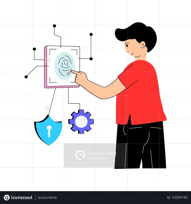 Boy using biometric security for protection  Illustration