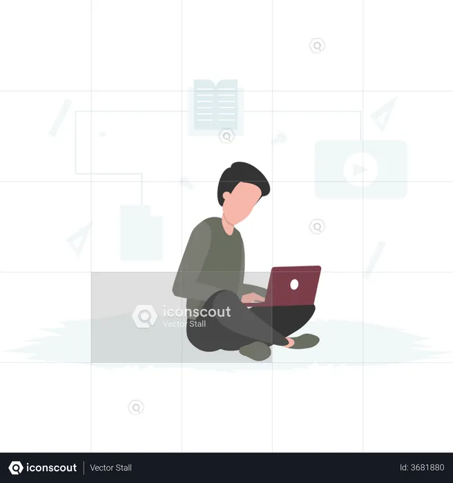 Boy using education platform  Illustration