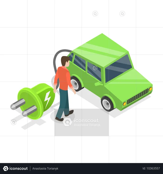 Boy using electric car  Illustration