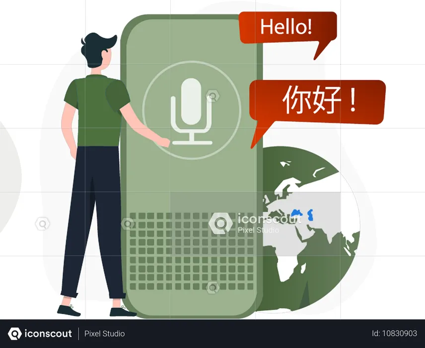 Boy using global language translator  Illustration