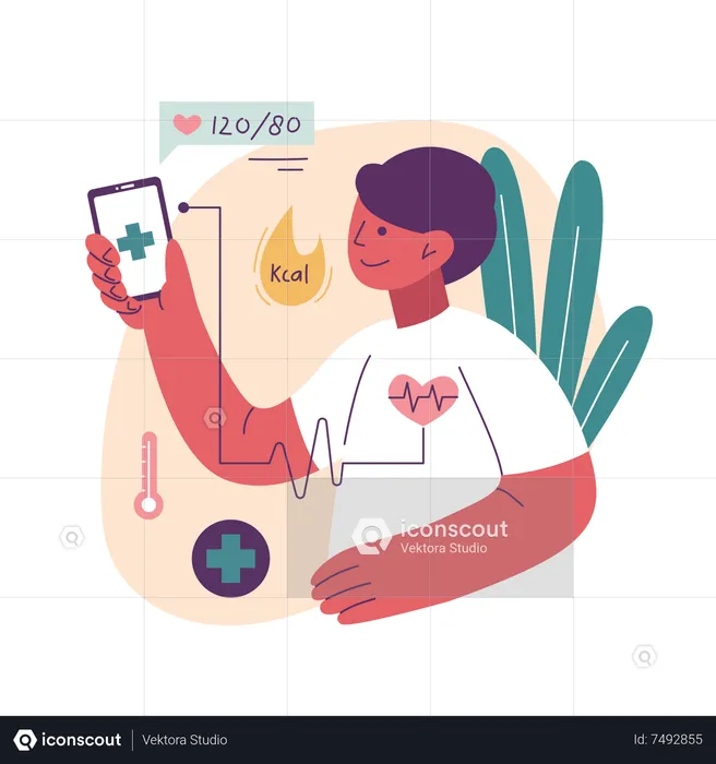 Boy using health monitoring feature  Illustration