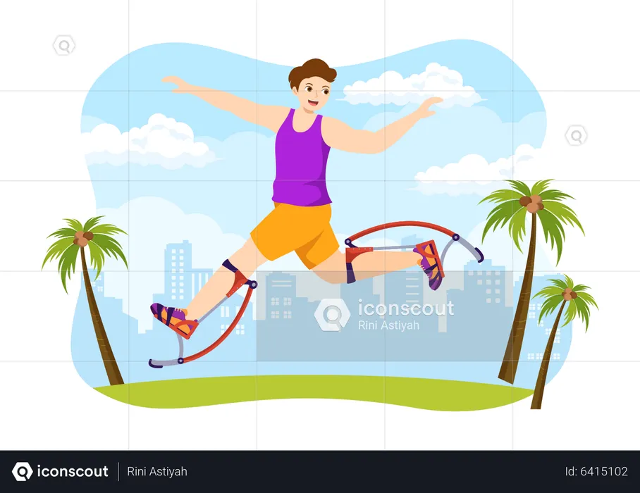 Boy using Jumping Boots  Illustration