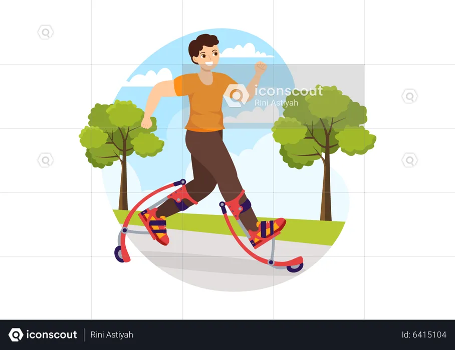 Boy using jumping stilts  Illustration