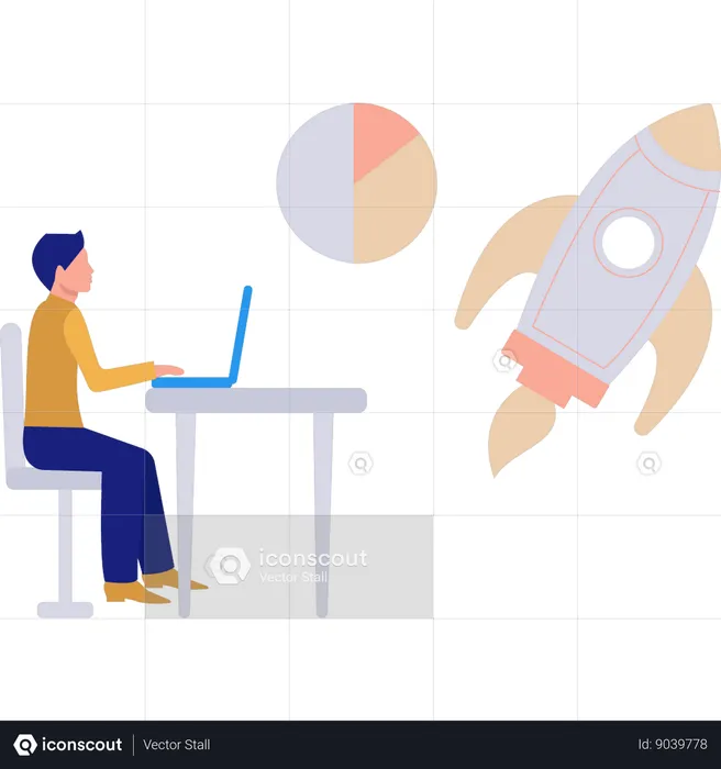 Boy using laptop for startup business  Illustration