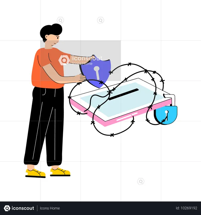 Boy using mobile security for protection  Illustration