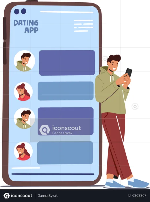 Boy using online dating app  Illustration