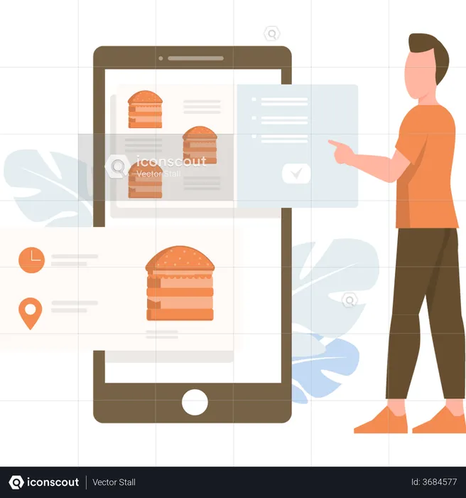 Boy using online food application  Illustration