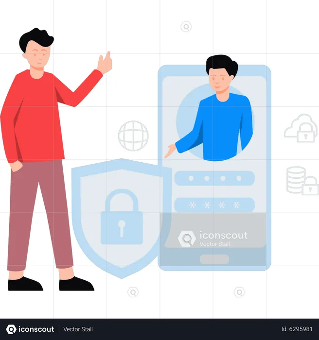 Boy using phone password protection  Illustration