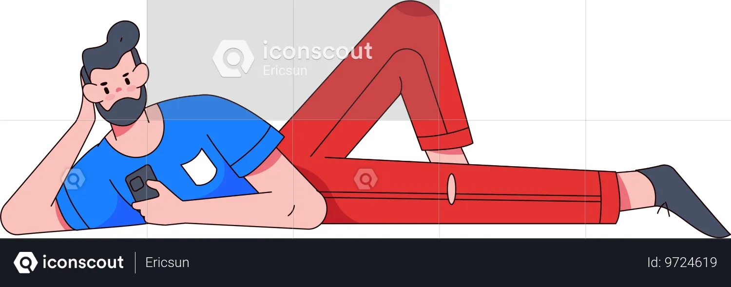 Boy using phone while sleeping  Illustration