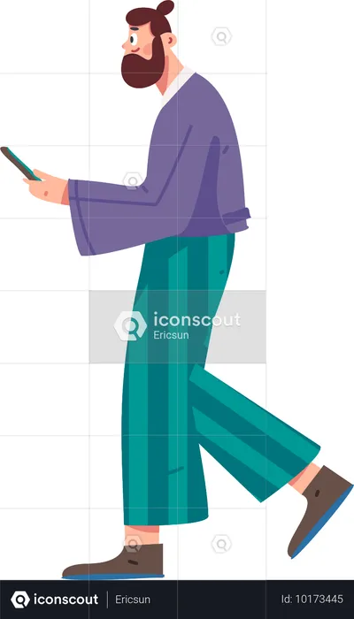 Boy using phone while walking  Illustration