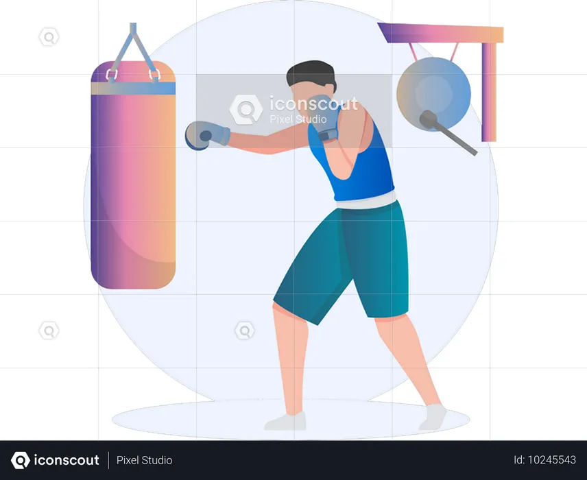 Boy using punching bag  Illustration