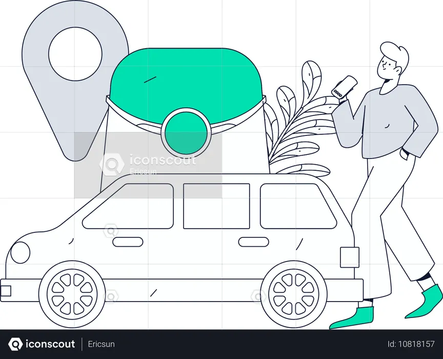 Boy using taxi booking app  Illustration