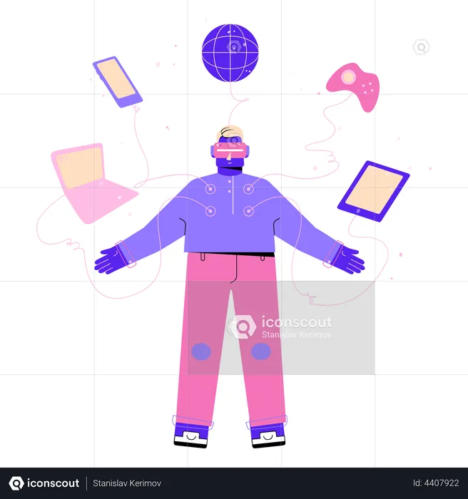 Boy using Virtual Reality technology  Illustration