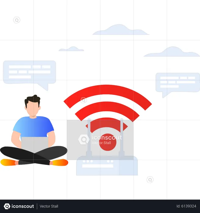 Boy using WIFI on laptop  Illustration