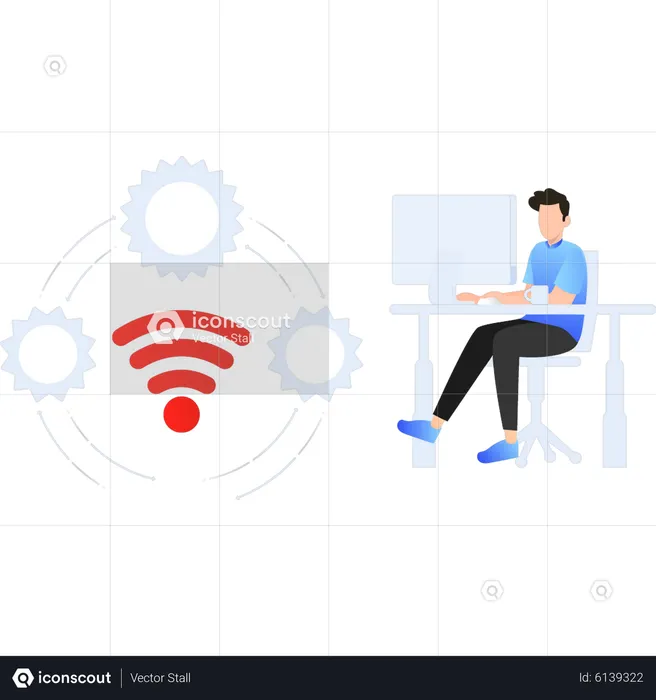 Boy using WIFI on monitor  Illustration