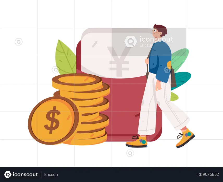 Boy using Yen wallet  Illustration