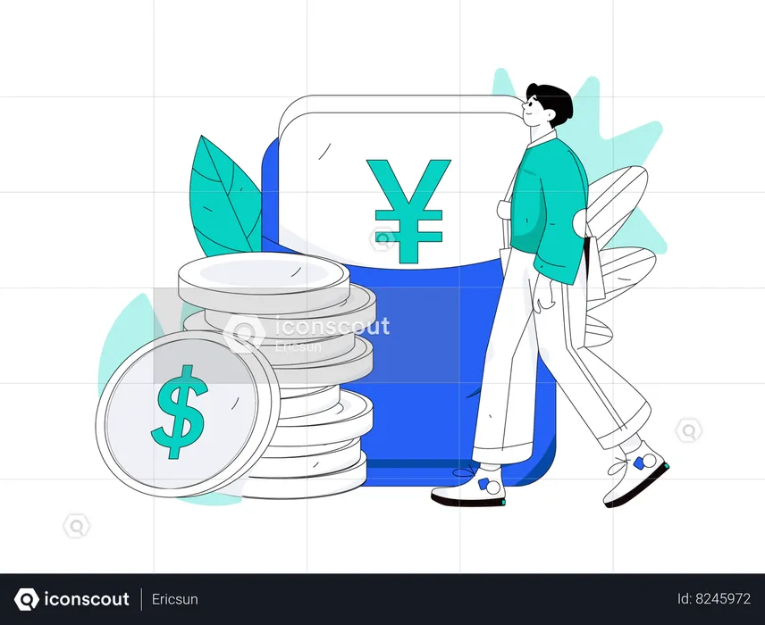 Boy using Yen wallet  Illustration