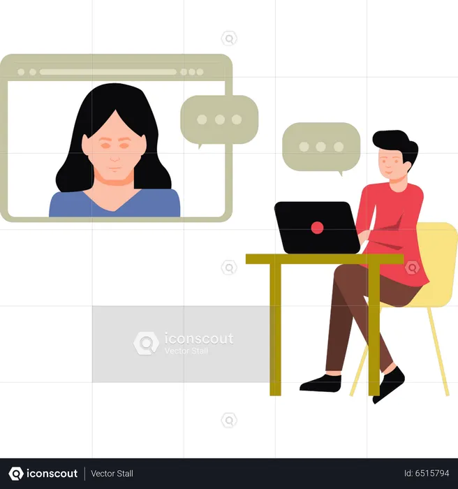 Boy video call with girl  Illustration