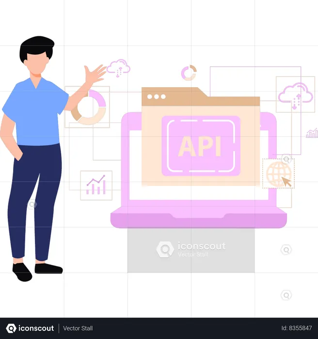 Boy viewing API web page  Illustration