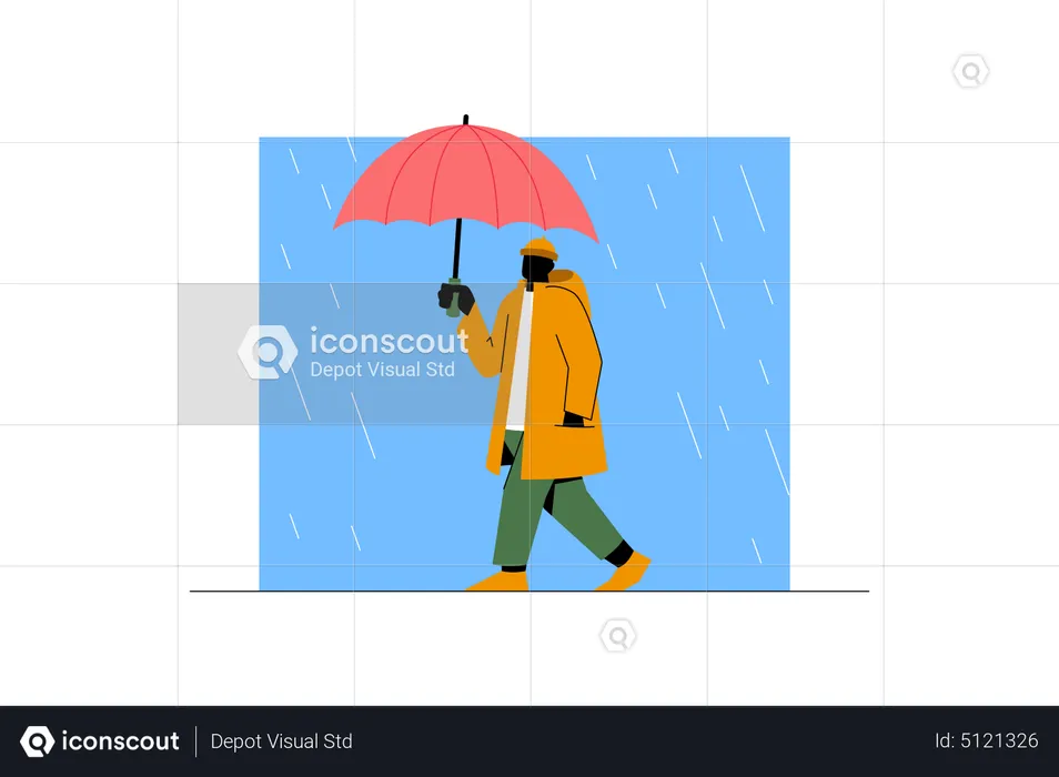 Boy walking in the rain  Illustration