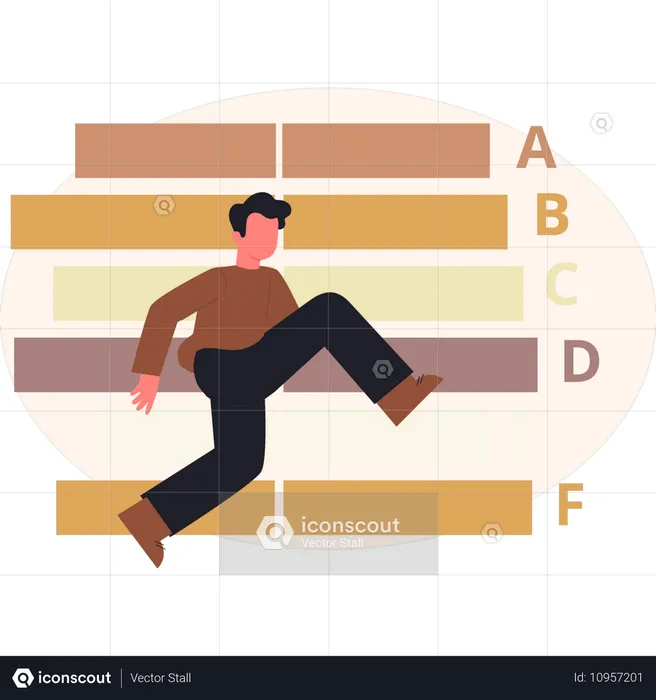 Boy walking on bar steps  Illustration