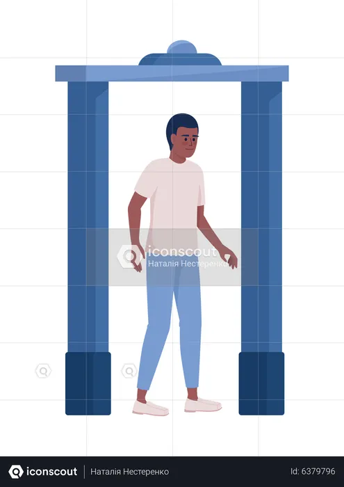 Boy walking through airport security checkpoint  Illustration