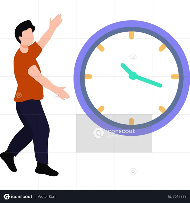 Boy walking towards clock  Illustration