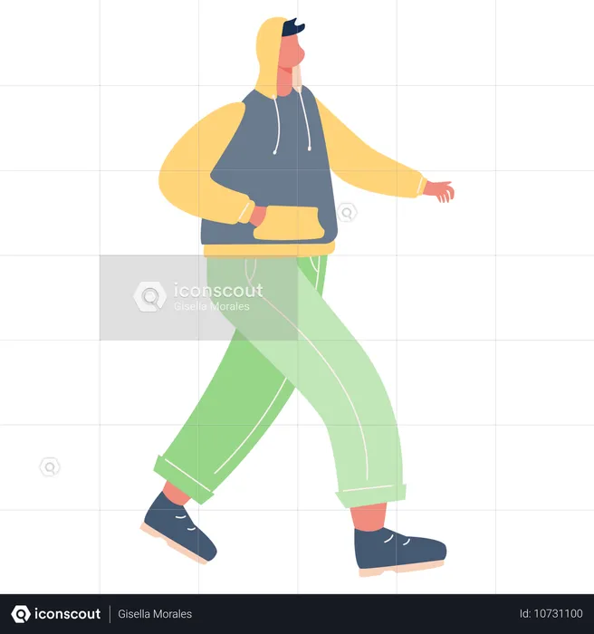 Boy walking while wearing hoodie  Illustration