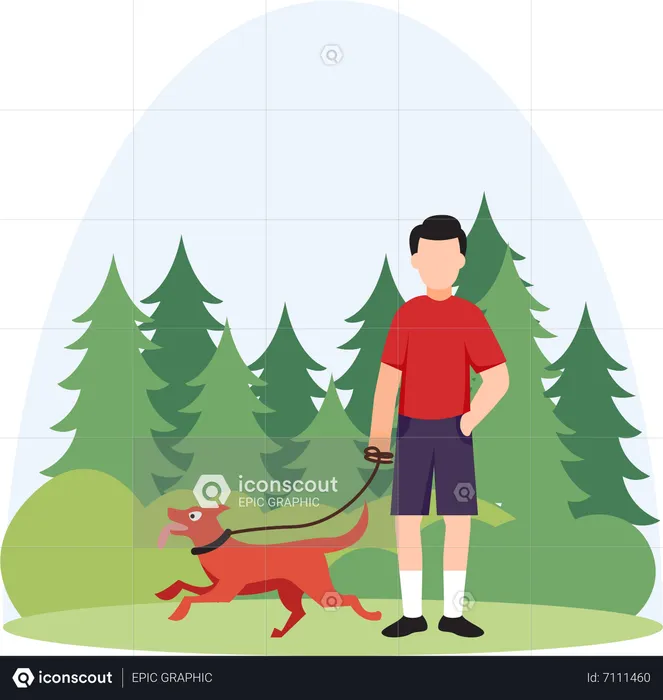 Boy Walking with dog  Illustration