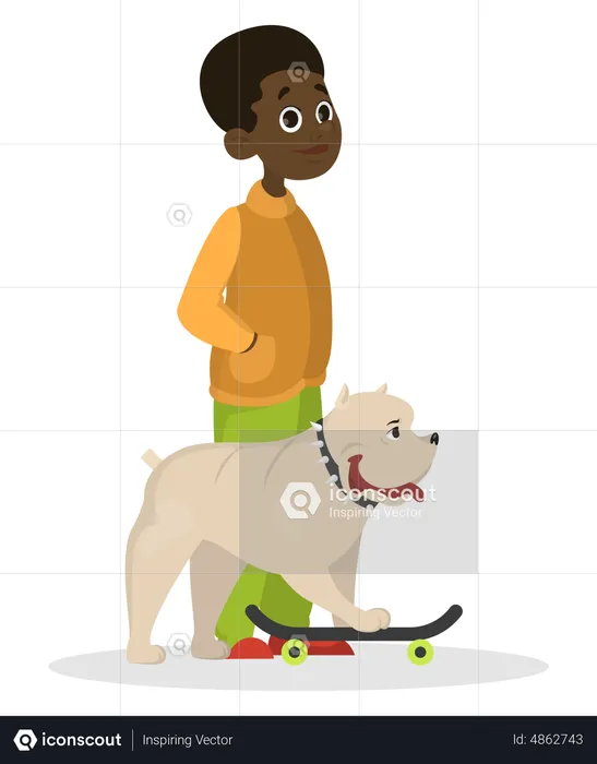 Boy walking with dog  Illustration