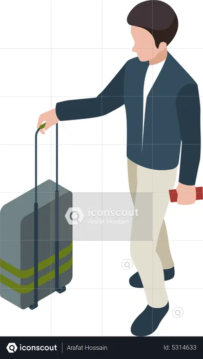 Boy walking with suitcase  Illustration