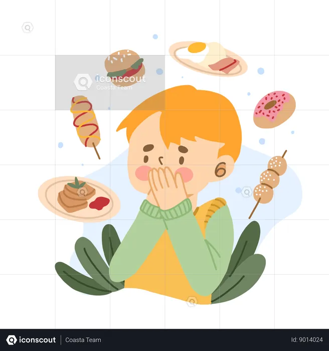 Boy wants to eat junk food  Illustration