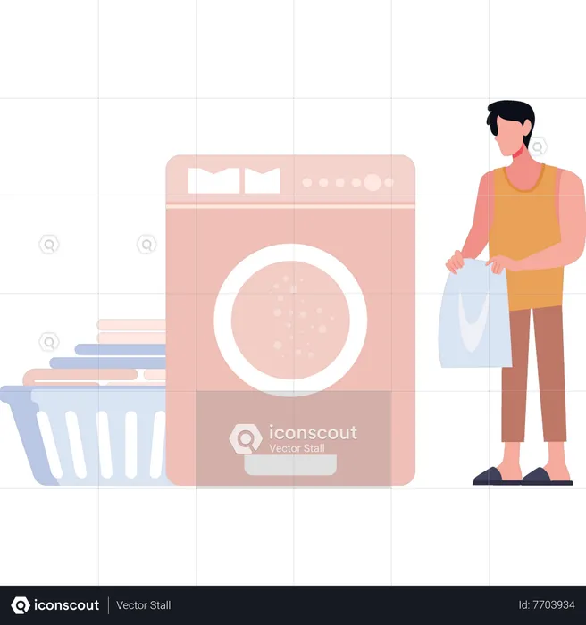 Boy washing clothes  Illustration