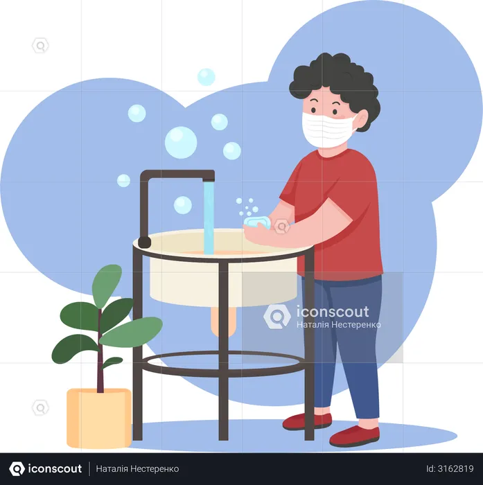 Boy washing hands  Illustration