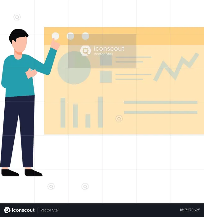 Boy watching chart graph presentation  Illustration
