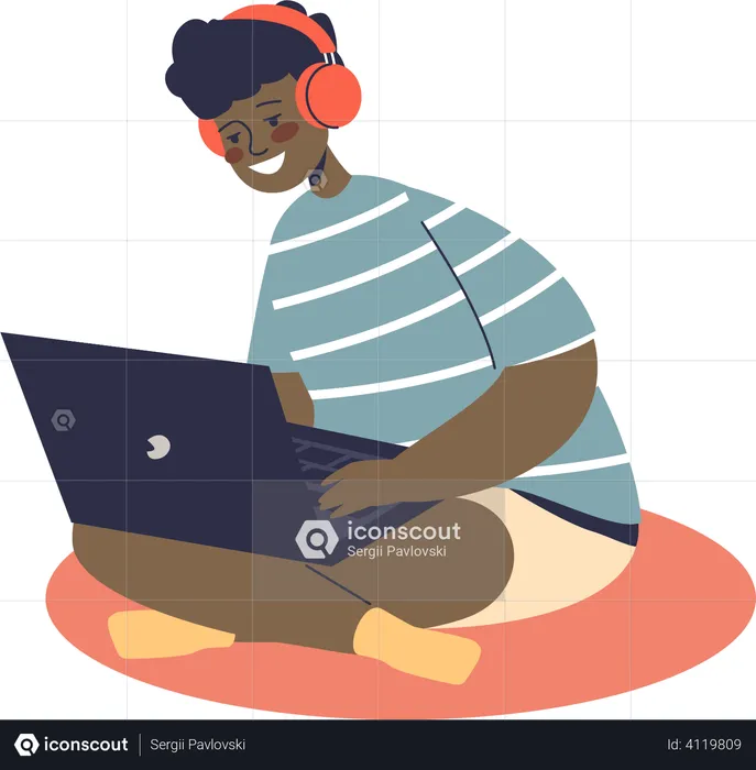 Boy watching movie on laptop  Illustration